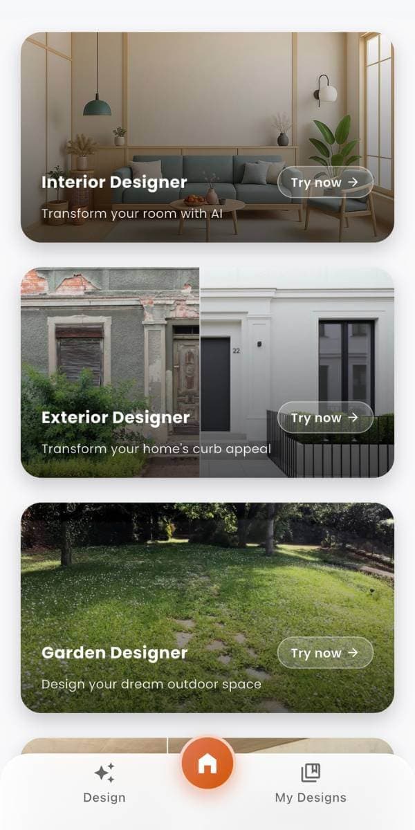 DecorAI app preview showing AI interior design room transformation