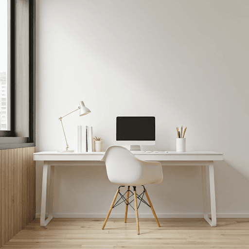 AI decoration home office with natural light and minimalist desk