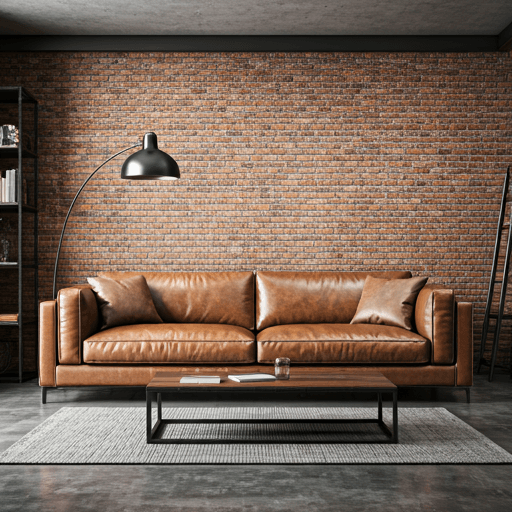 Industrial style AI home design with exposed brick and metal accents